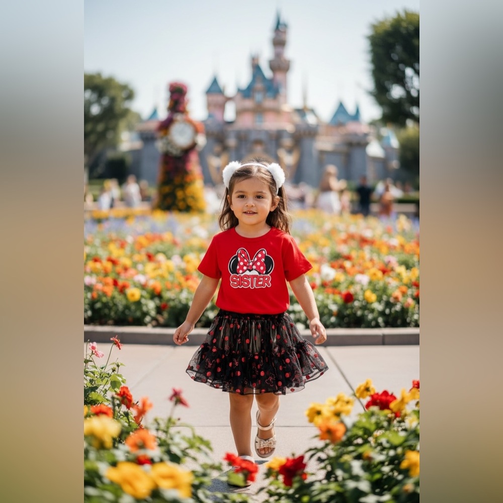 Red Minnie 'Sister' Tee with Black Minnie Skirt Set Girls 3T